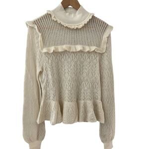 Intermix Cottage Alpaca Blend Delicate Ruffled Sweater in Cream‎ Size Large